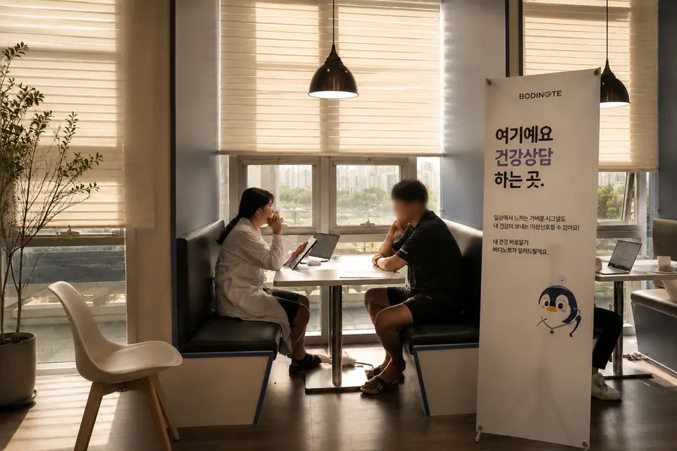 사내에 마련한 건강상담 자리에서 상담이 진행되는 모습